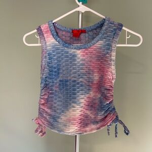 Textured Pink and Blue Sleeveless Crop Top
